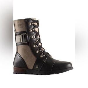 Sorel Major Carly Leather and Canvas Lace Up Zipper Boots | Size 8